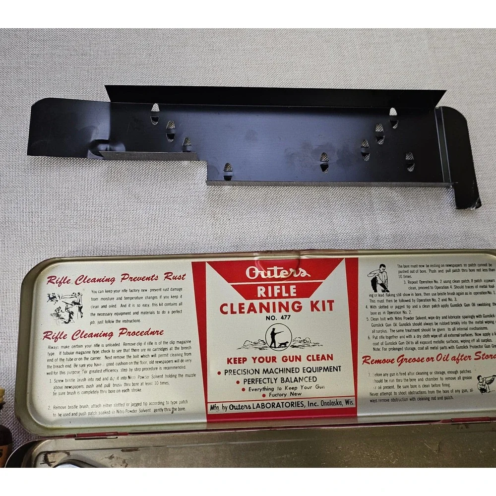 Outers Gunslick Rifle Kit No 477 Vintage Red Metal Tin Hoppes‎ No 9 Solvent USA